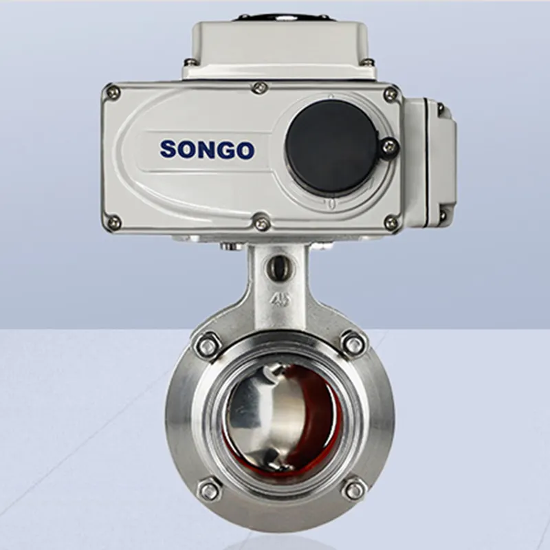 SONGO Food Grade stainless steel 1 2 3 inch Explosion-proof sanitary butterfly valve with motor actuator butterfly valve