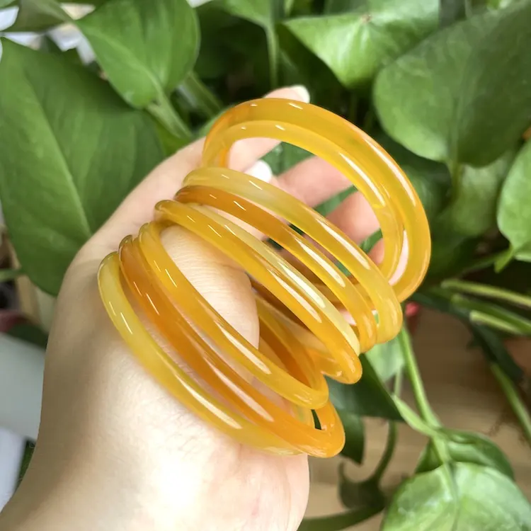 2021ins Jade Jewelry Wholesale price thin bangle yellow jade stone bracelet Good quality Chinese real jade Women Charm