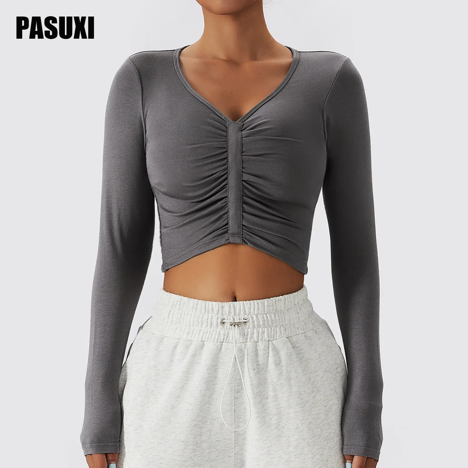 PASUXI пользовательский спортивный топ с длинным рукавом для йоги Женская рубашка для фитнеса бега тренажерного зала уличная облегающая одежда для бега