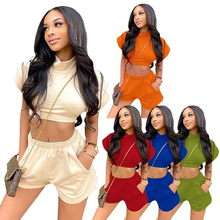 JM032 Custom two piece workout 2021 short sets women summer plus size two piece short set