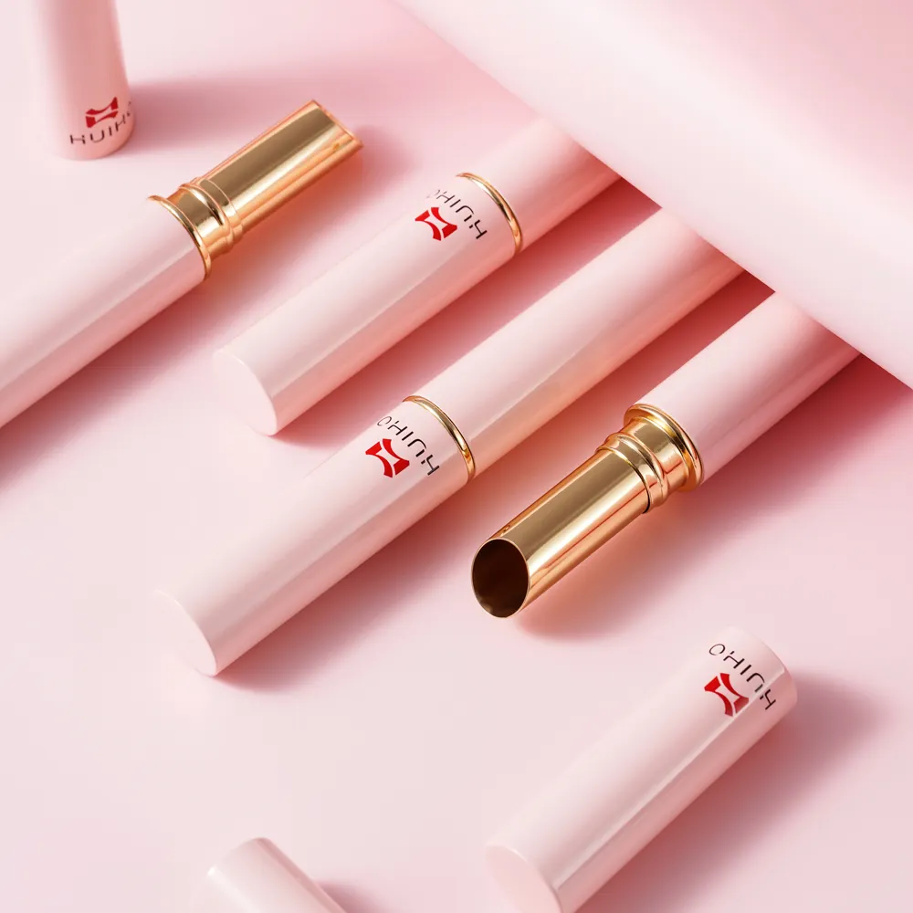 HUIHO Factory Direct Pink Aluminum Metallic Makeup Packaging Lipstick Container Durable Empty Luxury Slim Lipstick Tubes