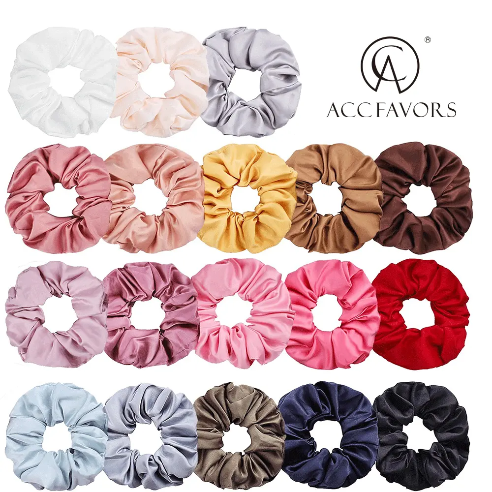 Wholesale Fashion Women Hair Accessories Fabric Solid Colors Elastic Hair Ties Satin Hair Scrunchies.