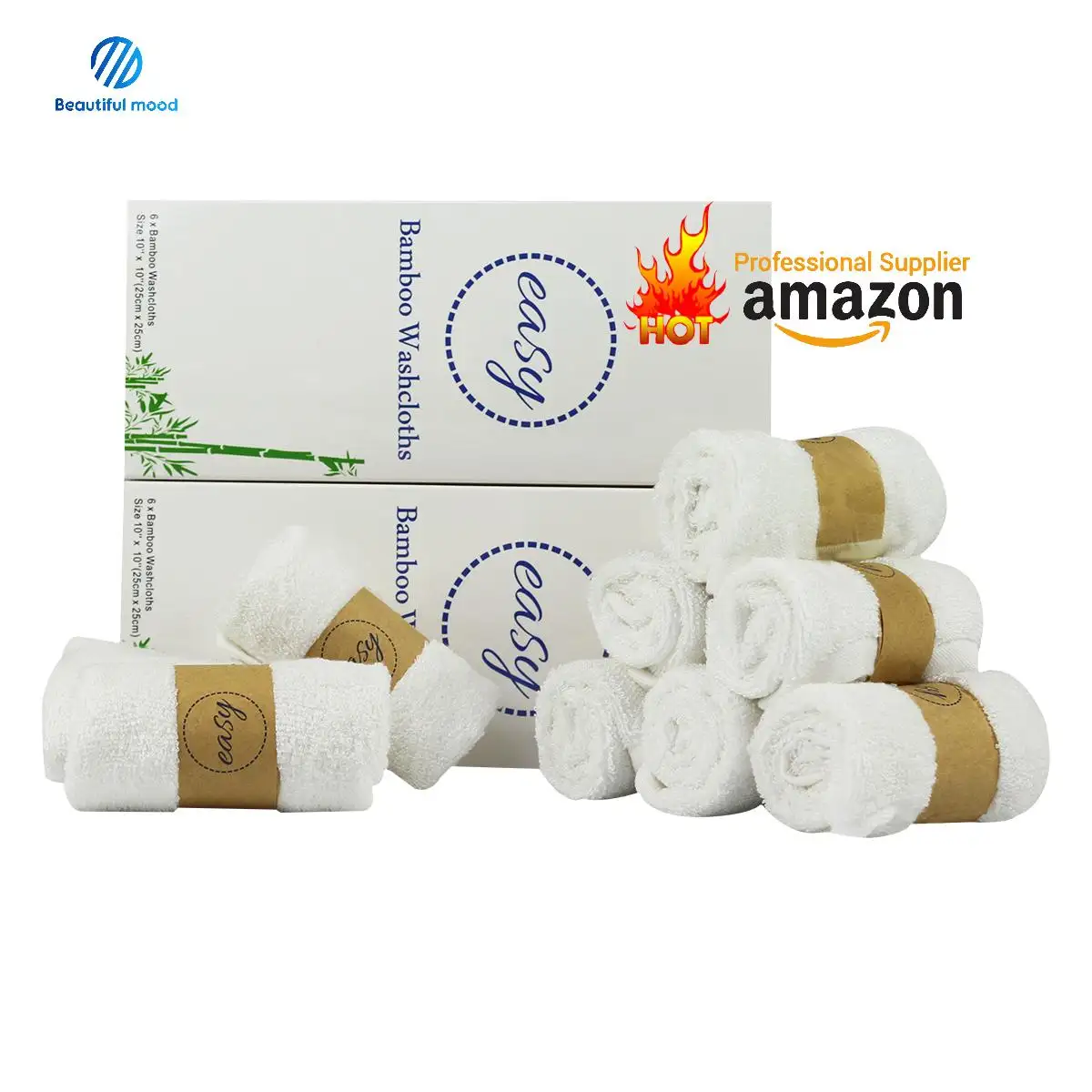 High quality 6 pack 100% Natural Organic Bamboo Baby Face Washcloth Towel Set