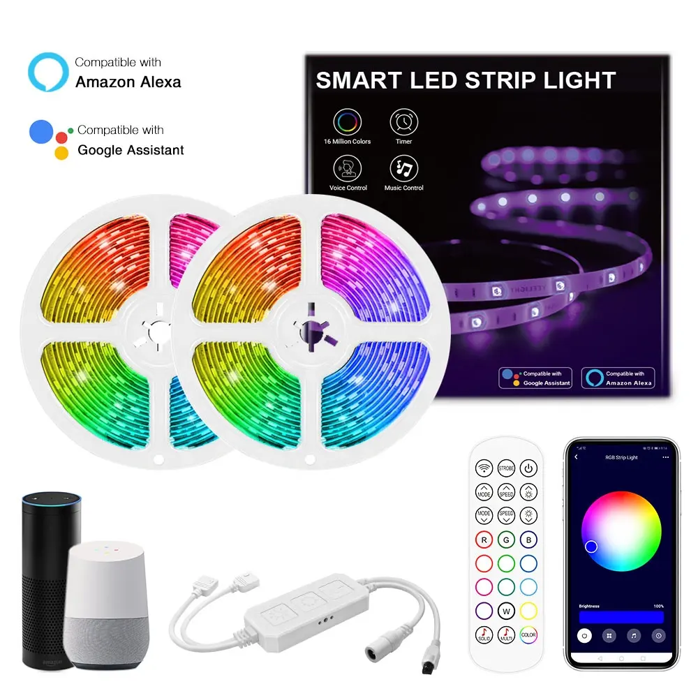 Voice Control 10M 300LEDs WiFi Smart LED Strip RGB IP65 Waterproof Smart Strip Compatible With Alexa for TV Set