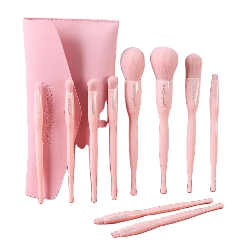 Makeup Set Makeup Set HZM 10pcs Florescent Affordable Acrylic Pink Cosmetic Makeup Brush Set With Bag Case Makeup Wholesale