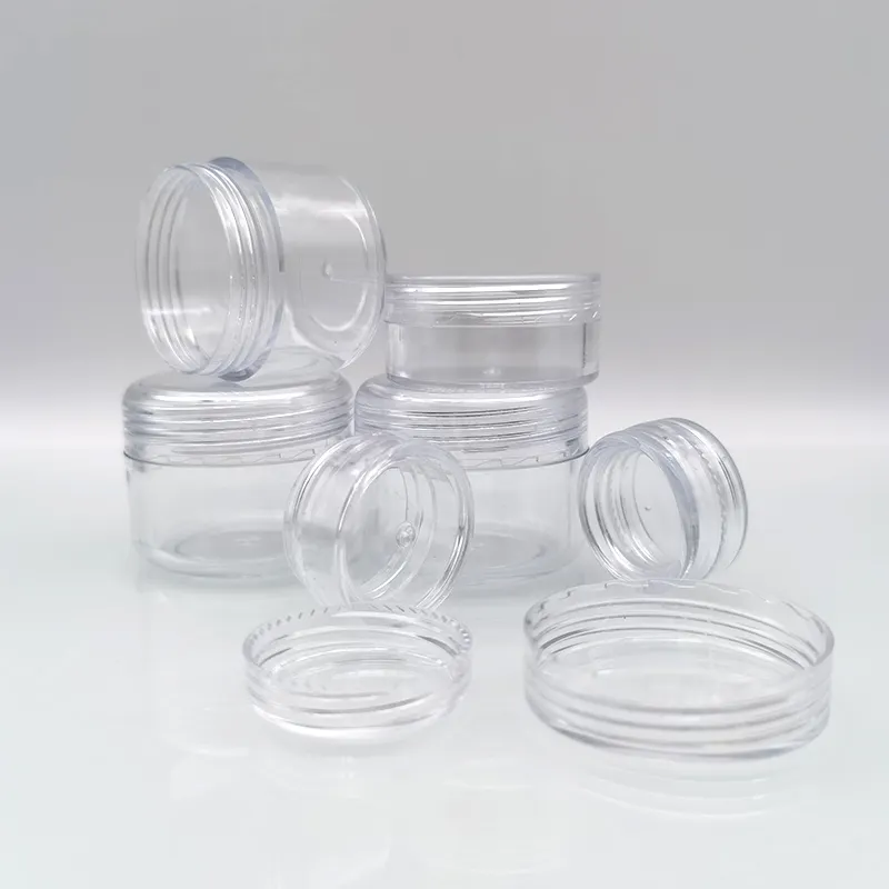 2.5ml 15ml 2.5g 15g 3ml 10g 10ml 3g 5g 10g 5ml 20ml 20g PS Round Transparent Cream Container Sample Jars with Transparent lids