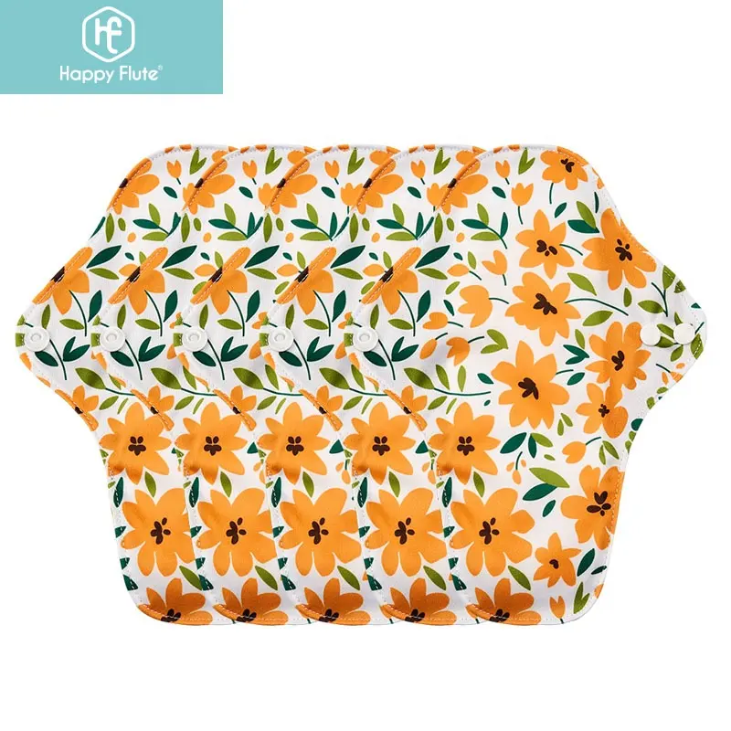 HappyFlute 5pcs set medium size washable menstrual sanitary pads manufacturer bamboo terry cloth reusable sanitary pads