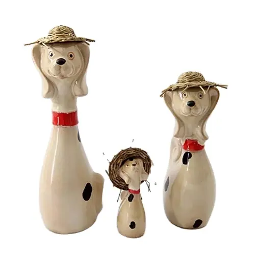 Керамические пятнистые фигурки собак с соломенной шляпой художественные поделки садовые животные