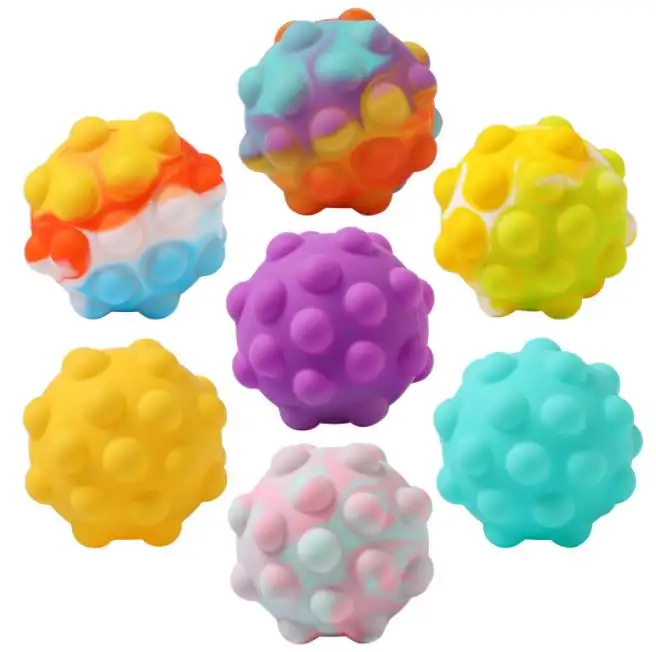 BPA Free Popular Amazon Silicone Anxiety Stress Relief Push Bubble Sensory Rainbow Popper Squishy Stress Mini Ball Fidget Toy