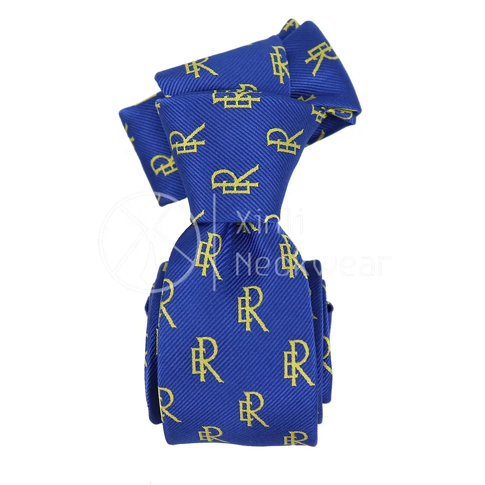 Wholesale Royal Blue Polyester Woven Jacquard Ties Custom ER Logo Pattern Mens Slim Designer Neckties