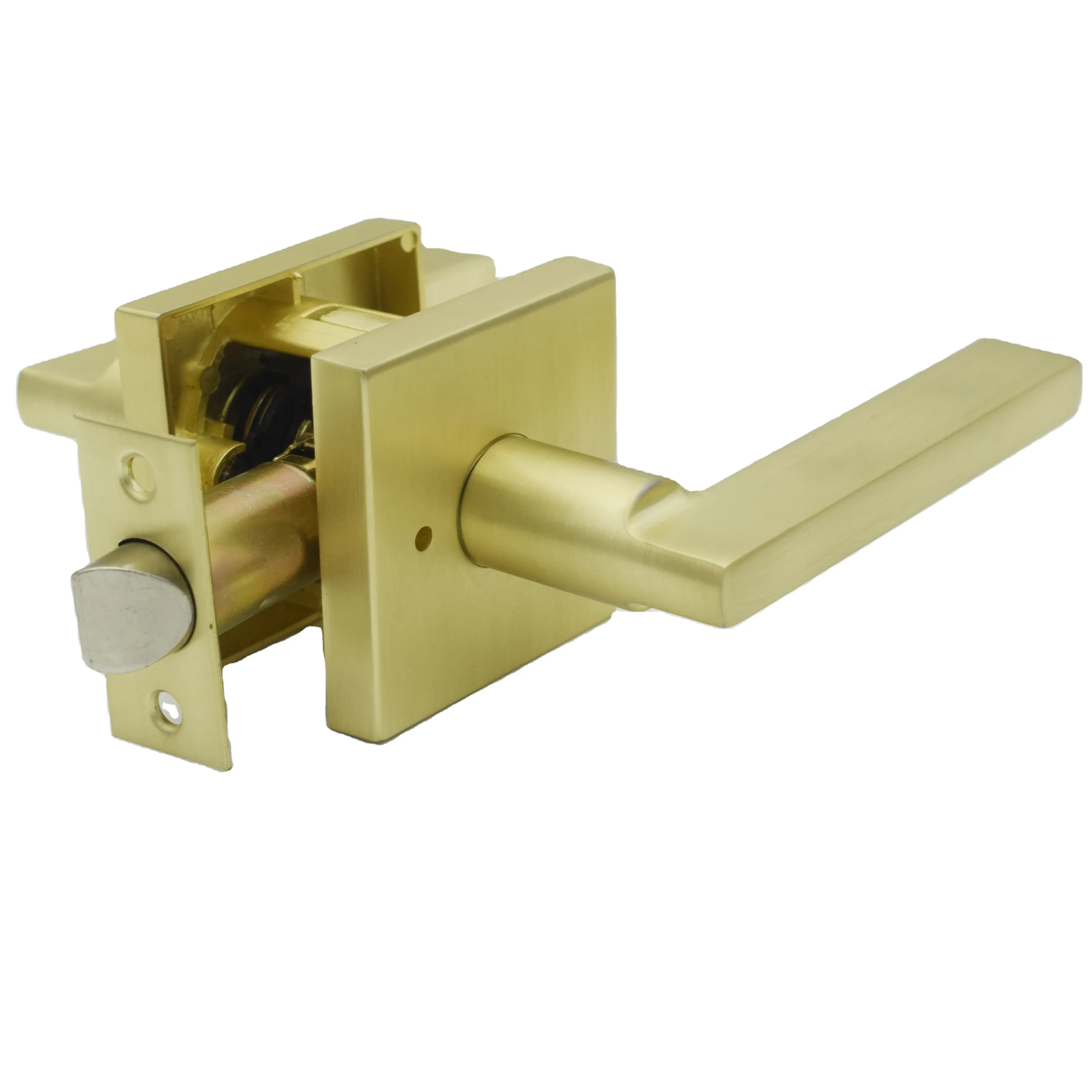 Heavy duty tubular leverset quick release privacy/bathroom/bedroom function handle door lock-Satin Brass