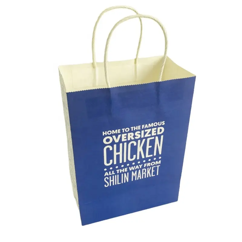 Printing Paper Bags Custom Good Quality Eco Printing Takeaway Food Grade White Kraft Paper Handle Bag For Fried Chicken