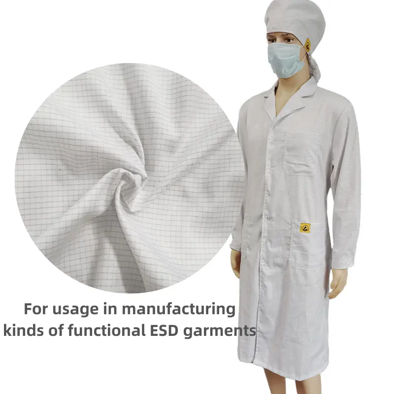 Industrial 65% Polyester 33% Cotton 2% Carbon Yarn ESD Cleanroom Washable TC Fabric