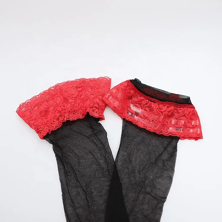 Новые очаровательные женские шелковые чулки, сексуальные кружевные чулки до бедра, колготки выше колена, модные чулки Красного цвета