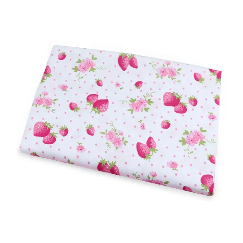 Printed Strawberry Cotton Twill Sheet Fabric for Baby Clothes and Skirts