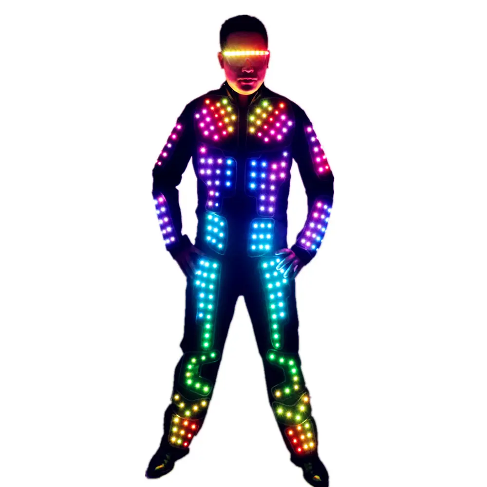 Полноцветный светодиодный костюм робота, костюм для сценического танца, трон, RGB-подсветка, светящийся наряд, куртка, пальто