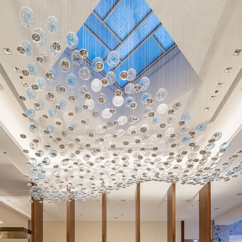 Высококачественная декоративная люстра для вестибюля отеля с прозрачным стеклом, современная светодиодная подвесная люстра из выдувного стекла