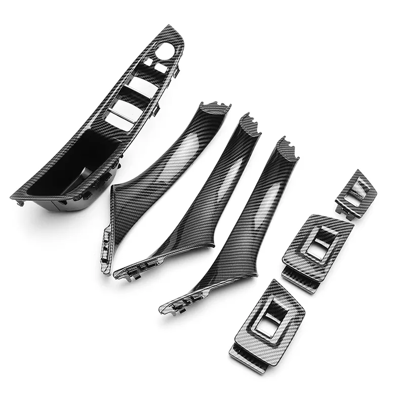 Car Interior Door Handle For BMW 5 Series F10 F11 F18 Automotive Parts Inner Door Handle Cover Carbon Fiber 7 Piece Set