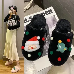 Christmas indoor Fur women slide 2021 Christmas fashion Warm Fluffy slippers home sandal for women and ladies