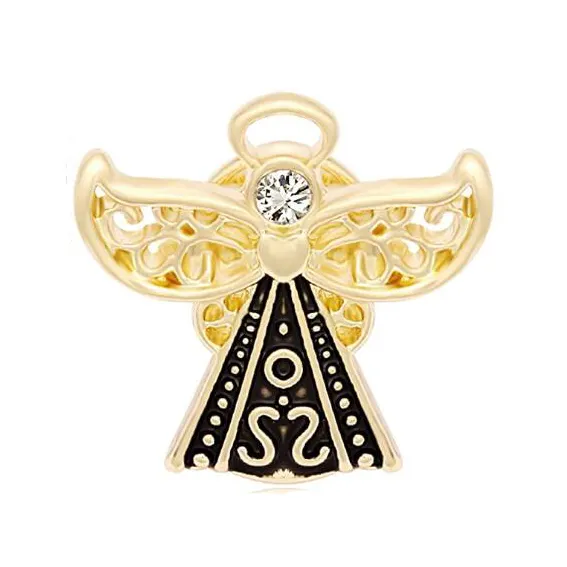 Zinc Alloy Gold Color Black Enamel Angel Lapel Pin Enamel Lapel Pin