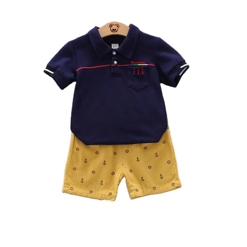 Korean simple two-piece three-bar pocket PLLO shirt for boys and girls