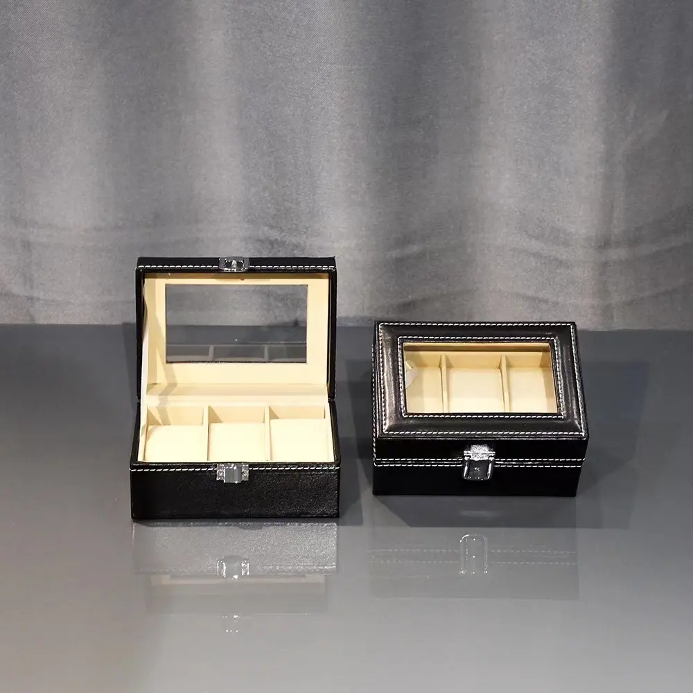 Роскошная подарочная упаковка из искусственной кожи с логотипом на заказ, 3, 6, 10, 12 ячеек, коробка для хранения часов, черный одинарный корпус для часов, демонстрационная коробка с ремешком