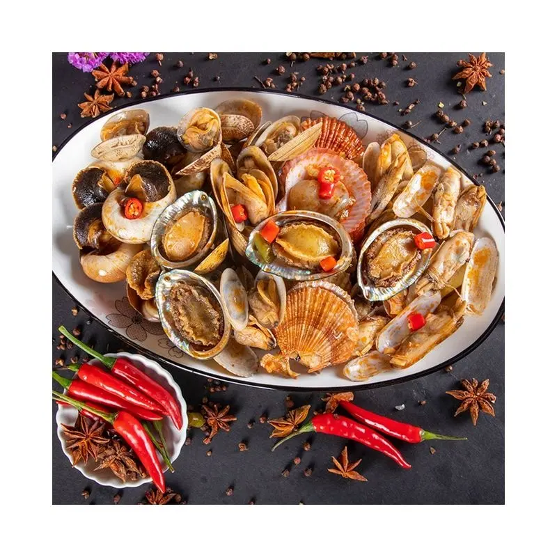 Cheap luxury shellfish seafood combination slightly hot and ready to eat food