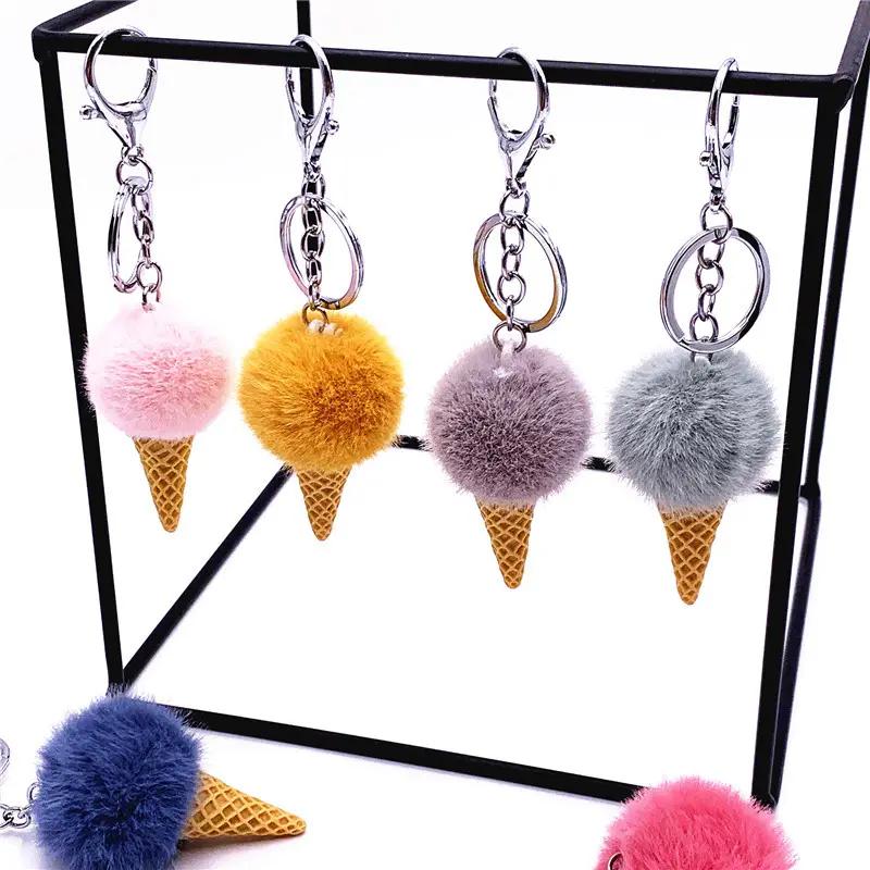 Christmas New Year Creative Gift Cartoon Key Chain Student Cute Bag Pendant Ice Cream Cone Stuffed Car Plush Keychain