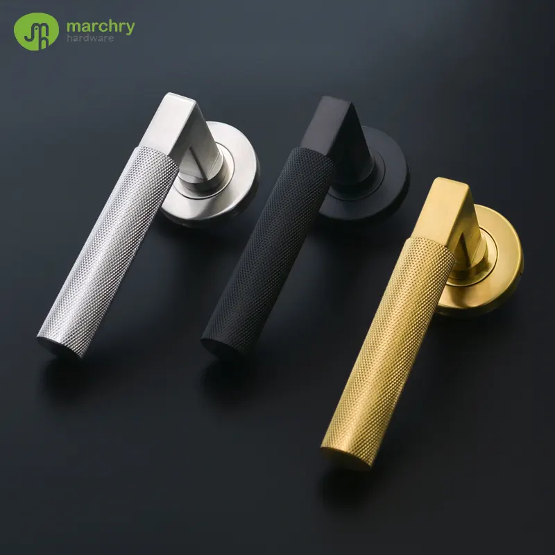 Black Stainless Steel modern interior door handle luxury square rose gold black door knurled door lever handle for bedroom