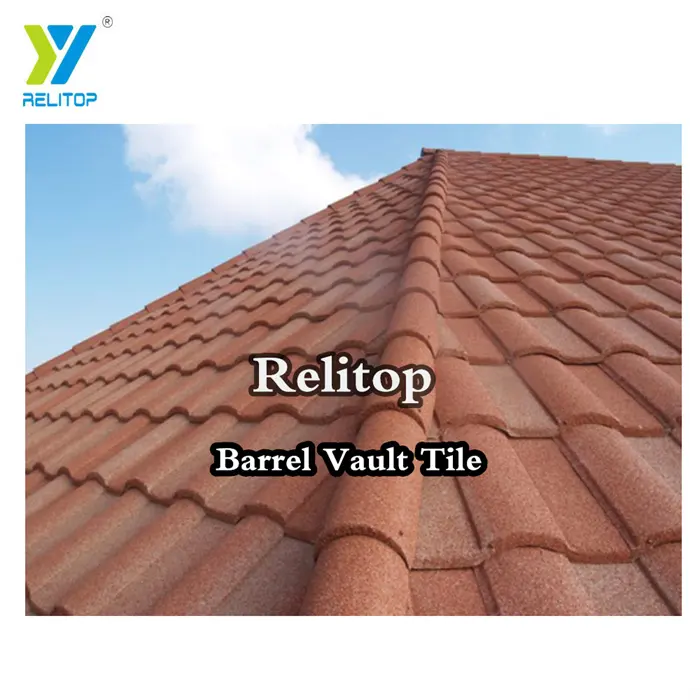 Mediterranean Style Hurricane Wind Resistant Metal Roofing Tile Relitop Barrel Vault Type Stone Coated Steel Rooftop Tile