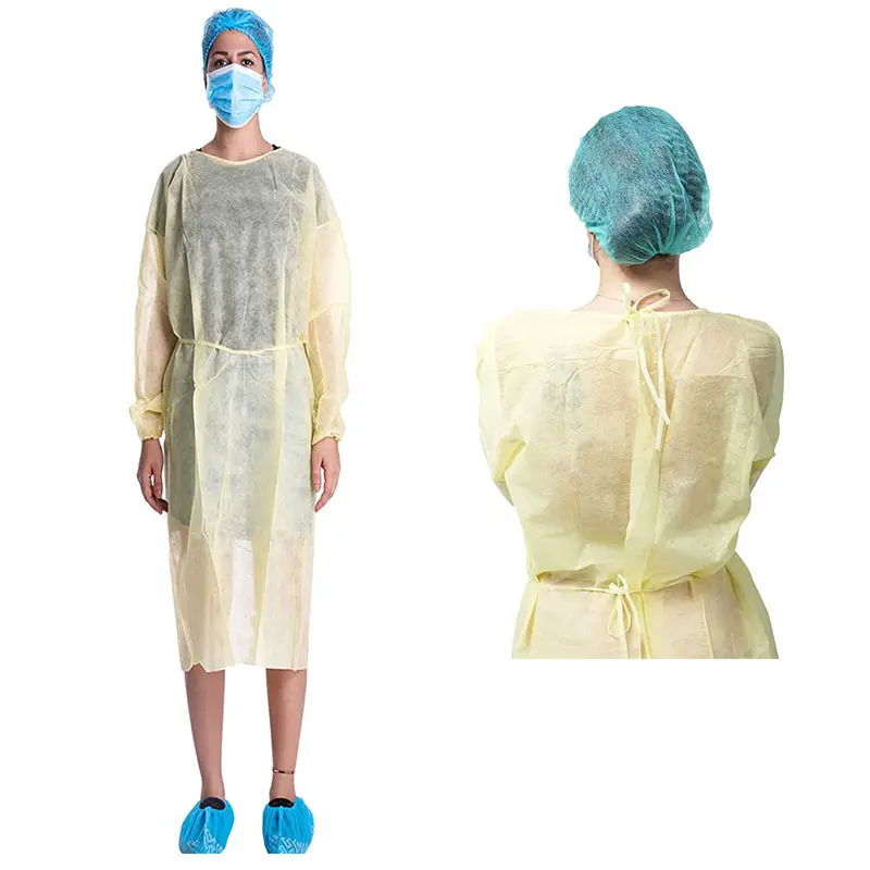 Gown PPE gown set Disposable yellow Fluid-Resistant sms medical isolation gown