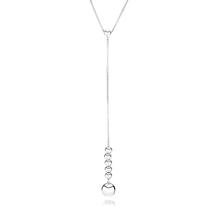 New fashion sterling silver jewelry necklace pendant adjustable long bead necklace silver for women