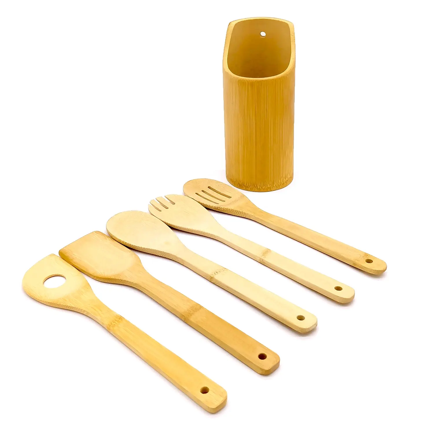 Bamboo Wooden Kitchen Spoons Utensils Set with Holder