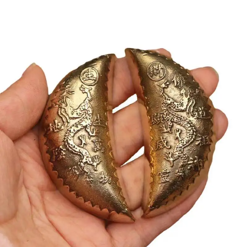 Fengshui Pure Copper Double Dragon Sheep Horn Shape Crescent Shape For Divination Tool