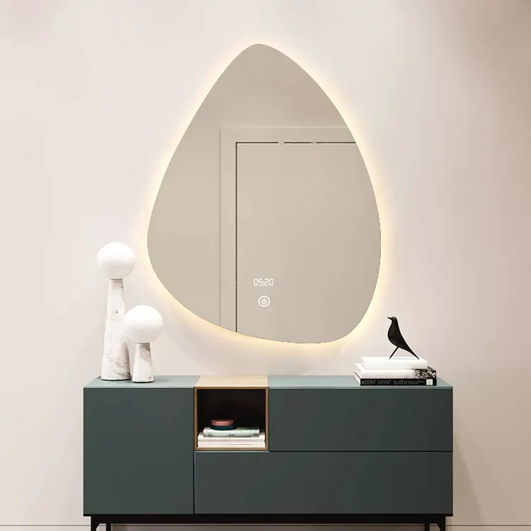 Top Quality Customized Hotel LED Irregular Shape Bathroom Mirror with Touch Screen Sale Mirror with Speakers