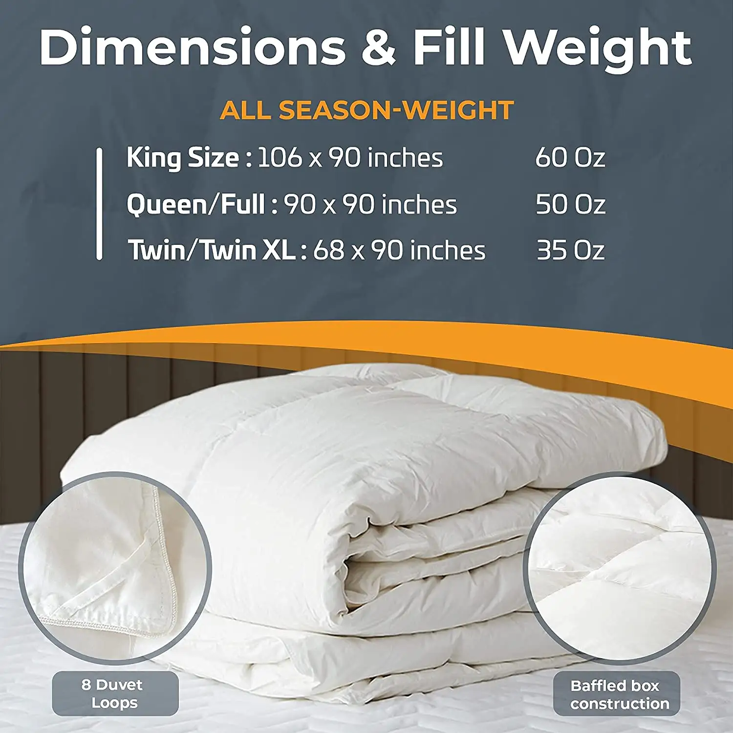 Premium Down Comforter Queen Size All Season Luxurious Down Duvet Insert with 100% Cotton Shell for Queen Bed