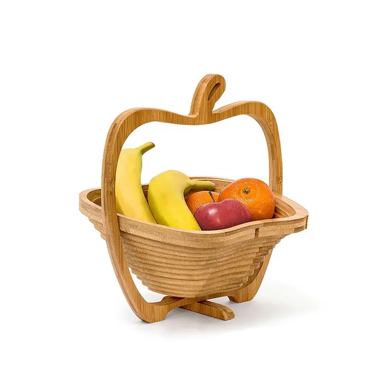 Top Selling Food Grade Cheap Price Apple Shape Folding Bamboo Fruit Basket