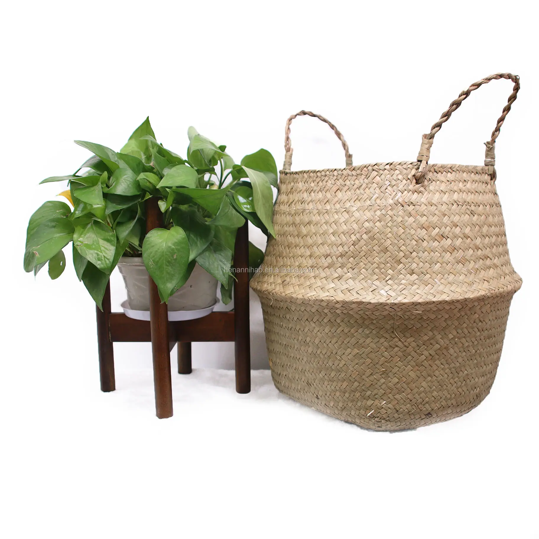 Amazon hot sale Hand Woven Seagrass Wicker Basket for Plants - Boho Belly Plant Baskets Natural Sea Grass Storage Bin