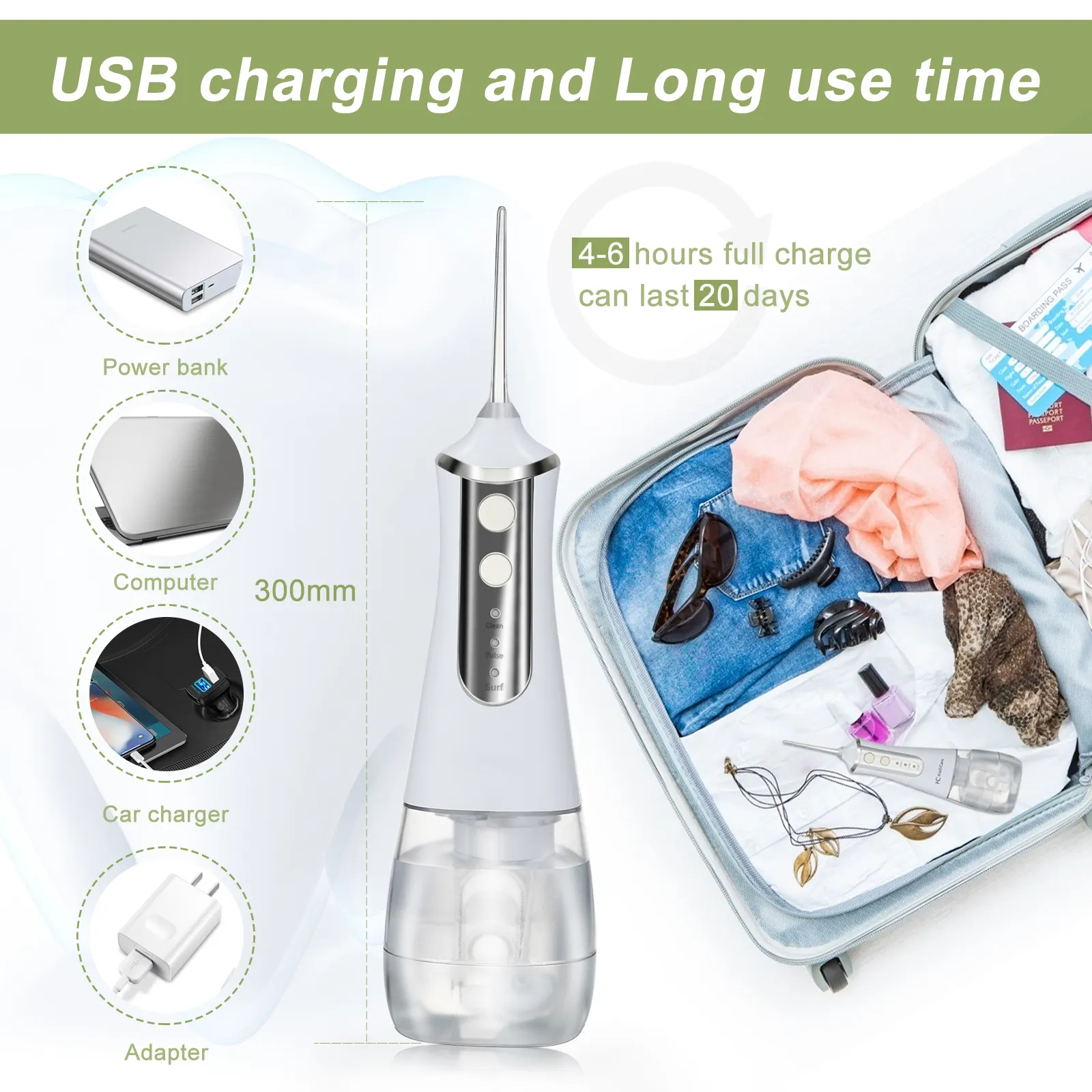 Portable USB Charging Electric Teeth Flusher 350ml Teeth Flushing Machine For Whitening And Washing Teeth Travel And Home