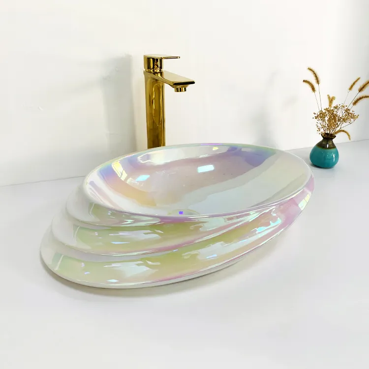Unique design 2022 new iridescent color countertop colour sanitary ware vessel sink hand wash basin ceramic bathroom sink