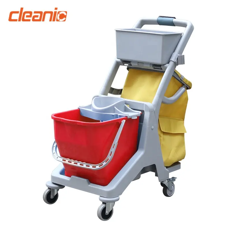 Italian design multifunction janitor mopping push cleaning cart with basket wringer mute wheels nylon garbage bag