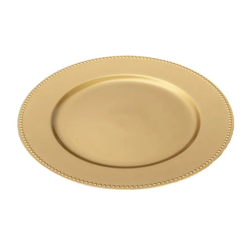 Factory Wholesale Bulk Wedding event party dinnerware sets Custom Color Round 13inchs 33cm Gold Plastic Charger Plate