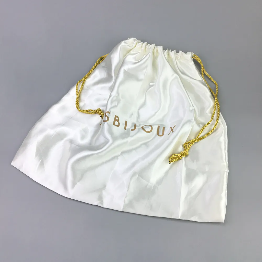 White satin bag custom logo Drawstring Dust Silk Bags for handbag