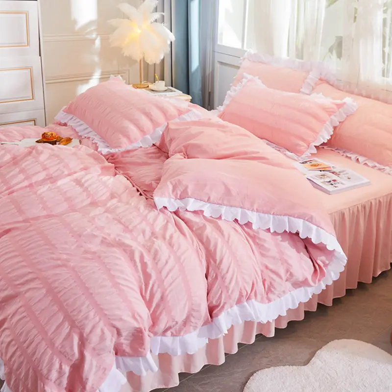 Индивидуальные нетканые летние пэчворк кровать юбка кровать Обложка Дизайн простыни ткань фиолетовый