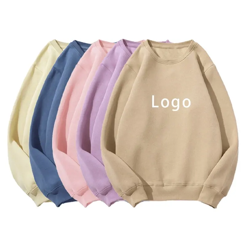 Factory wholesale 2021 autumn winter new soft heavy cotton hoodie unisex fashion sweet pink hoodies round neck sweater