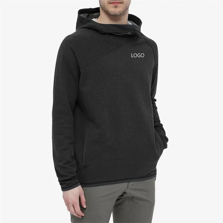 OEM custom 100%organic cotton black high neckline slim fitting fashion hoodie for men