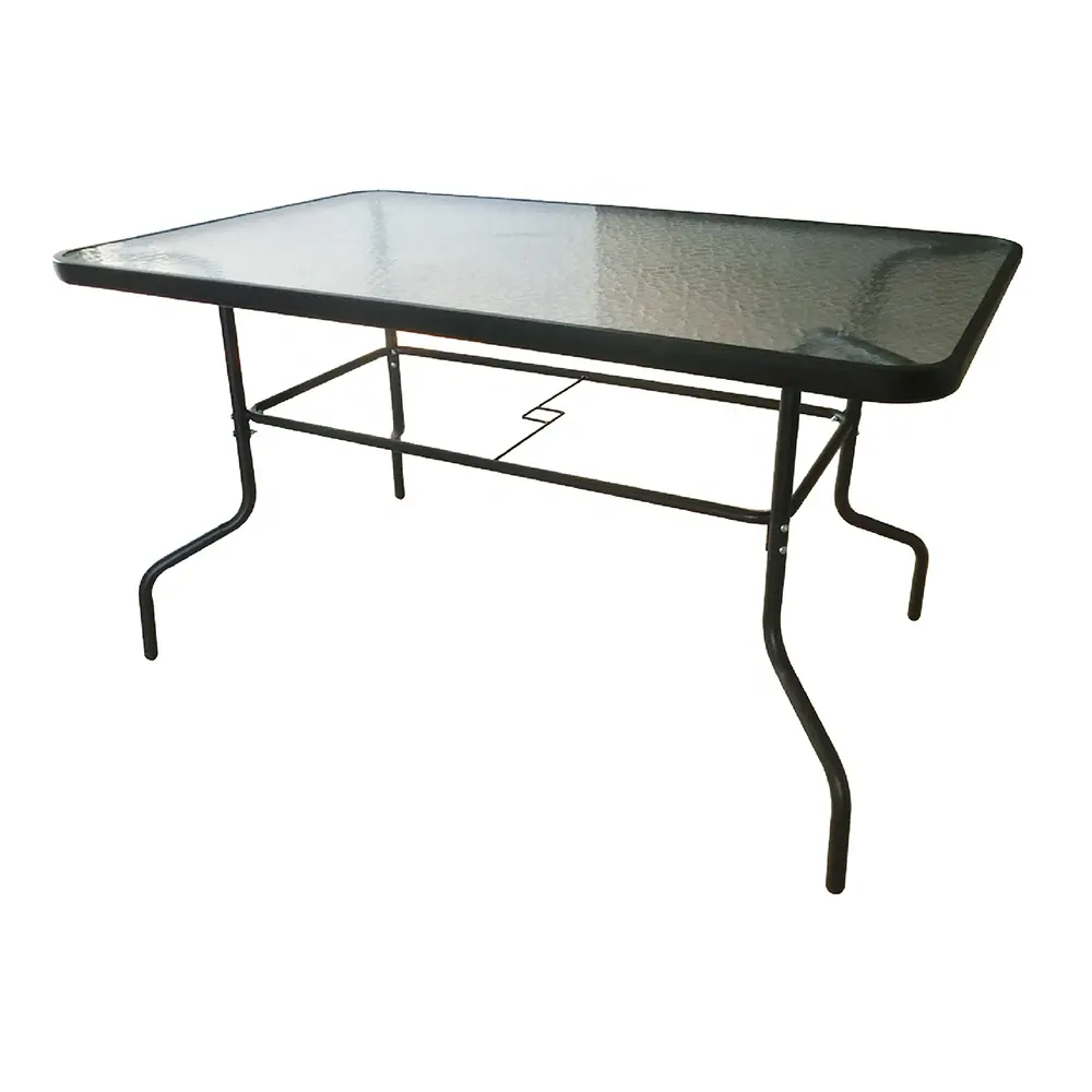 High Quality Camping Outdoor Garden Leisure Steel Frame Tempered Glass Table