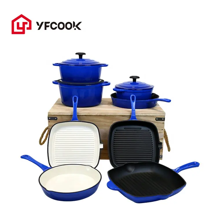 European home kitchenware custom cooking nonstick enamel cast iron 11pcs cookware sets