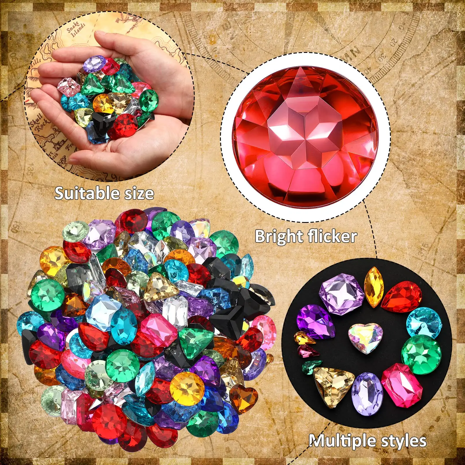 150 Pieces Large Gemstone Kid Play Craft For Children Treasure Hunt