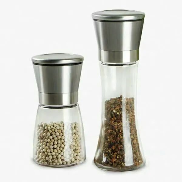 New custom logo square grinder pepper and salt, kitchen accessories glass spice jar with grinder